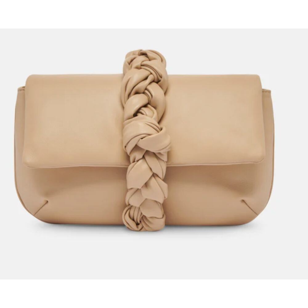Dolce Vita Braided Strap Leather Clutch in Beige